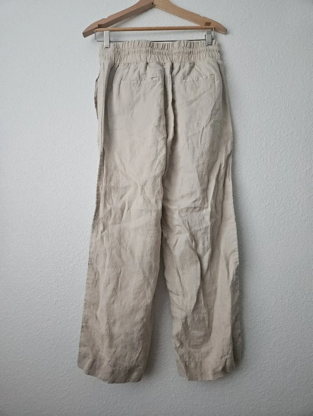 Quince 100% european linen wide leg relaxed pants in driftwood, cream tan, small